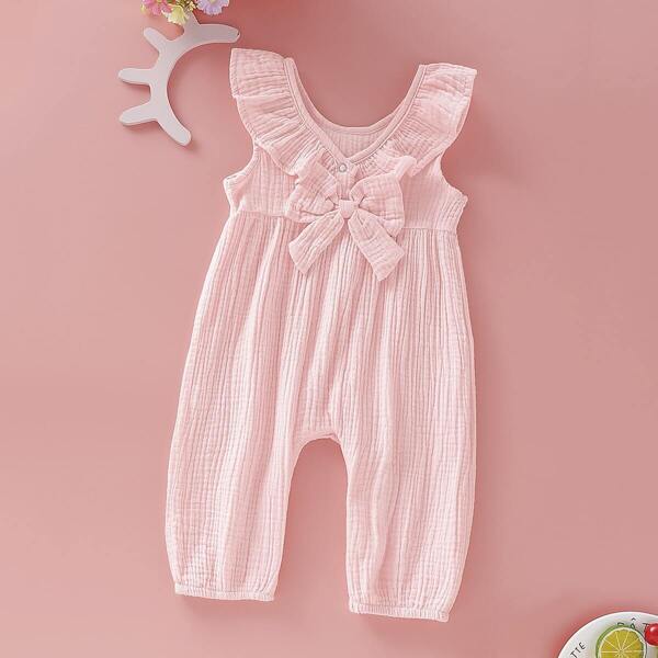 

Baby Girl Solid Bow Front Sleeveless Jumpsuit, Pink