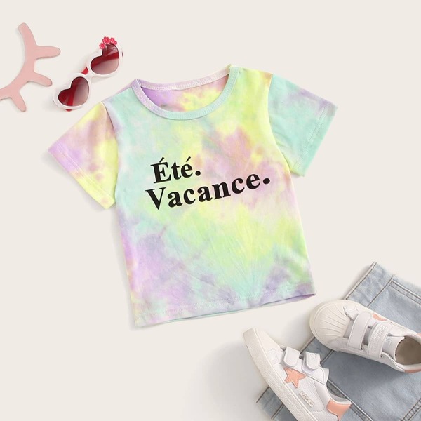 

Toddler Girls Letter Print Tie Dye Tee