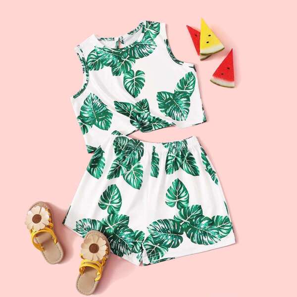 

Toddler Girls Tropical Print Top With Shorts