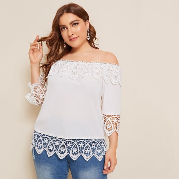

Plus Off The Shoulder Lace Panel Blouse