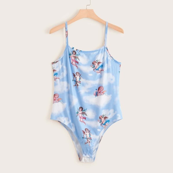 

Plus Angel Print Slim Fit Cami Bodysuit