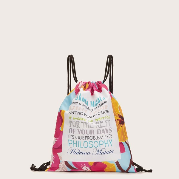 

Slogan Print Backpack With Drawstring, Multicolor