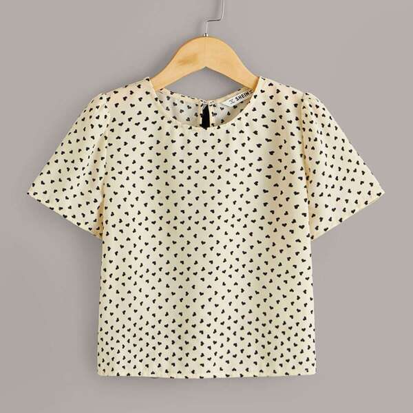 

Girls Keyhole Back Confetti Heart Print Top