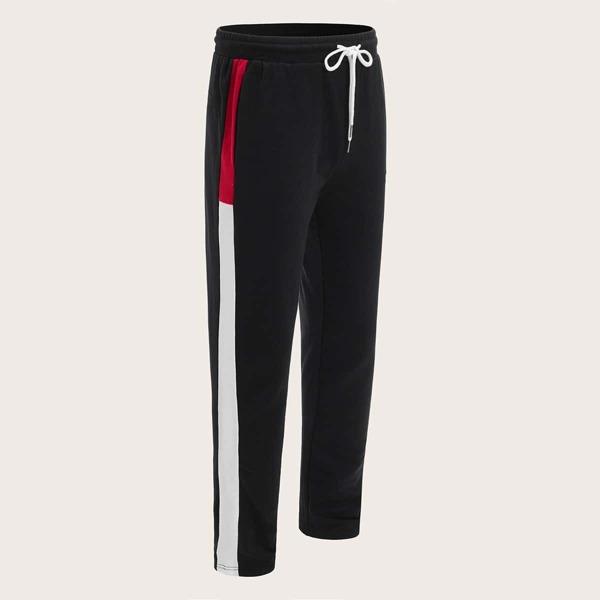 

Men Drawstring Waist Contrast Sideseam Sweatpants