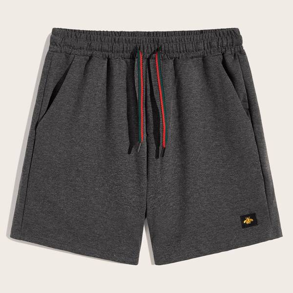 

Men Embroidery Patched Detail Heather Grey Shorts