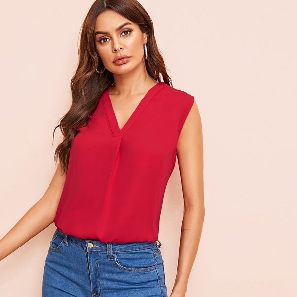 

V-neck Solid Sleeveless Top