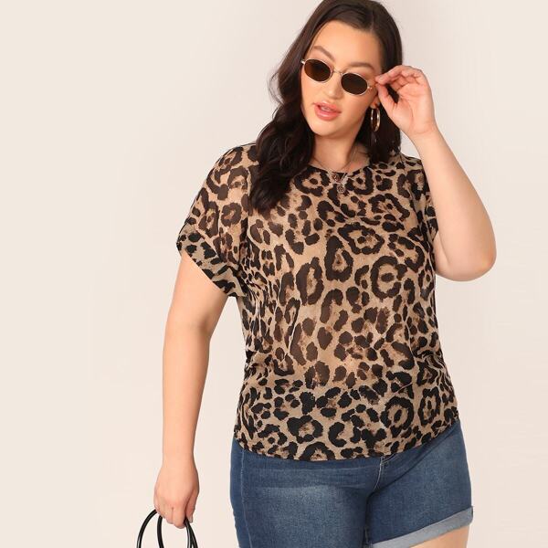 

Plus Cuffed Leopard Top, Multicolor