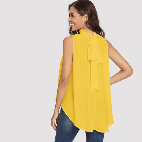 

Tie Back High Low Swing Halter Top, Yellow