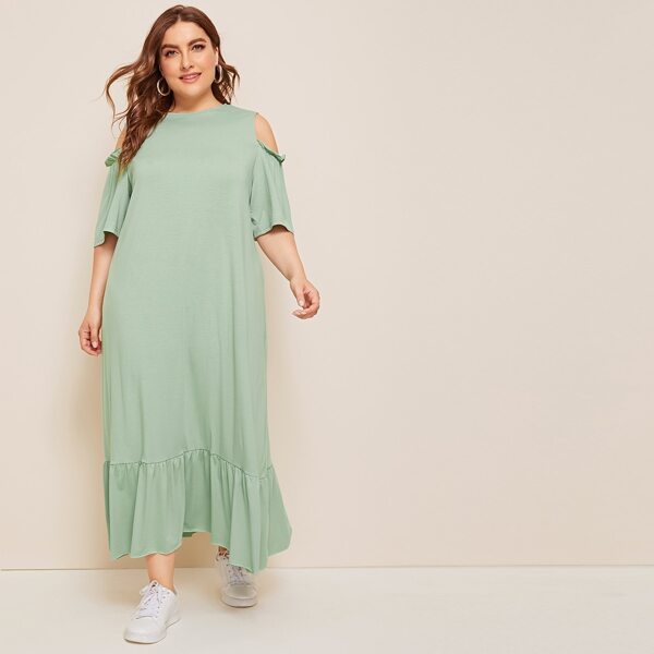

Plus Cold Shoulder Frill Trim Ruffle Hem Dress