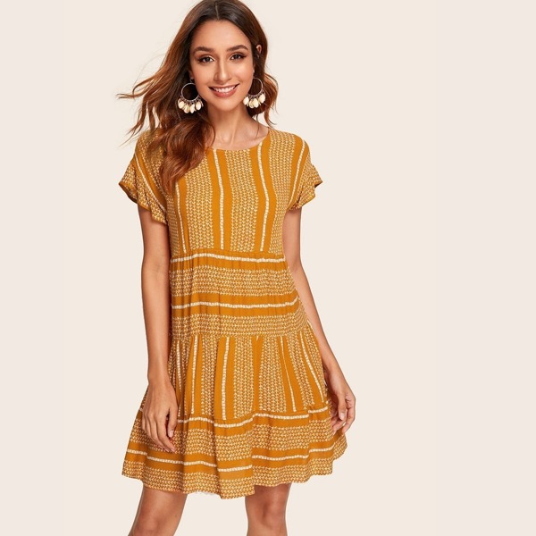

Allover Print Flounce Hem Dress