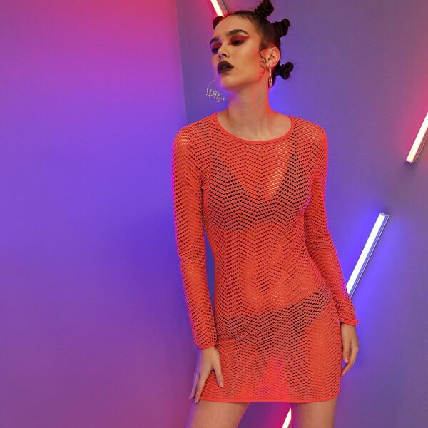

Neon Orange Hollow Out Dress Without Lingerie