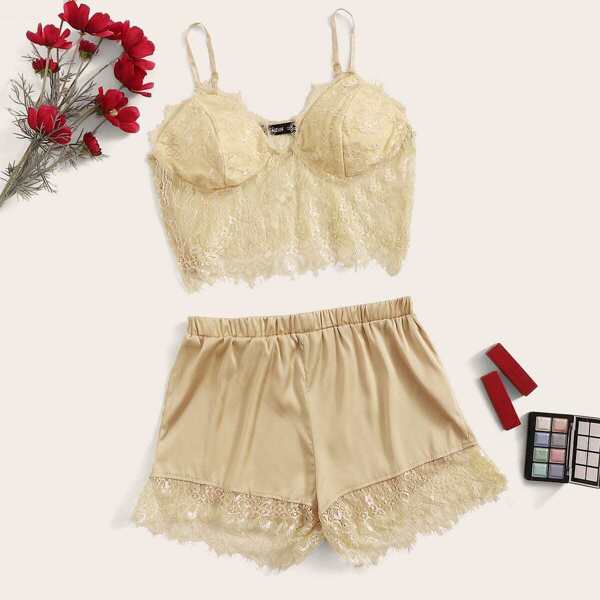 

Lace Bustier Top & Satin Shorts Pj Set