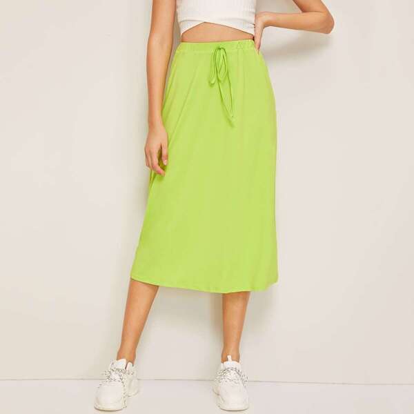 

Neon Lime Drawstring Waist Skirt