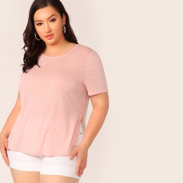 

Plus Solid Split Side Dip Hem Top