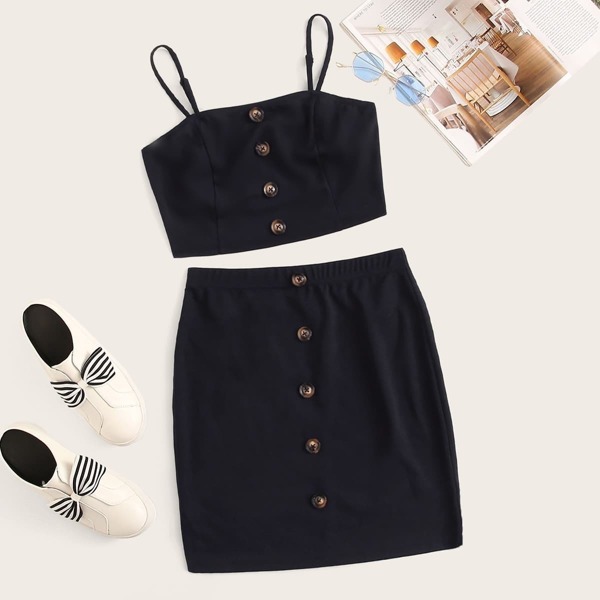 

Button Front Cami Top and Skirt Set