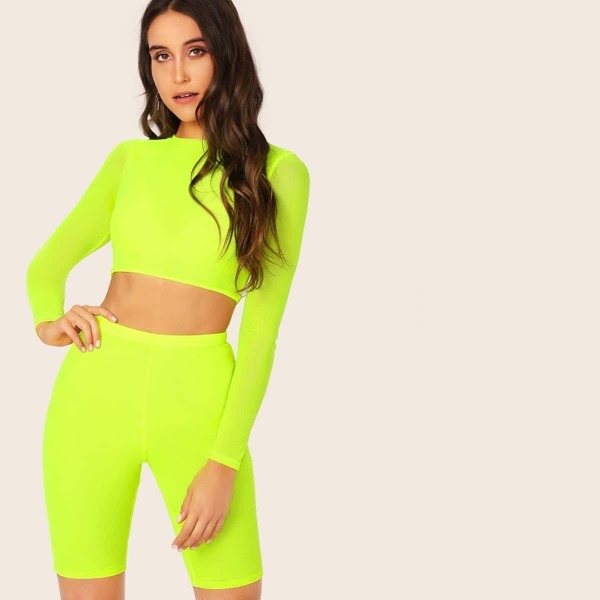 

Neon Lime Fitted Crop Top and Cycling Shorts Set