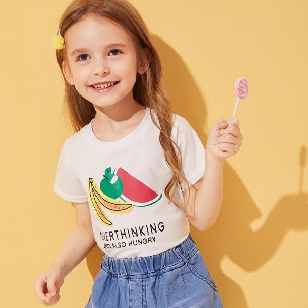 

Toddler Girls Fruits & Slogan Print Tee, White