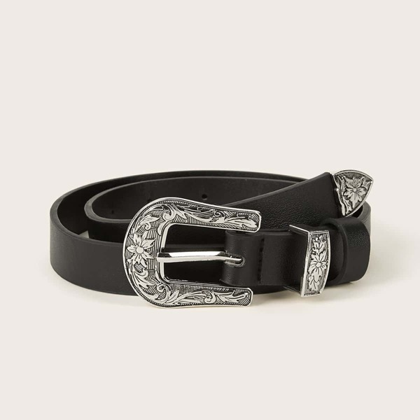 

Girls Metal Western Buckle Belt, Black