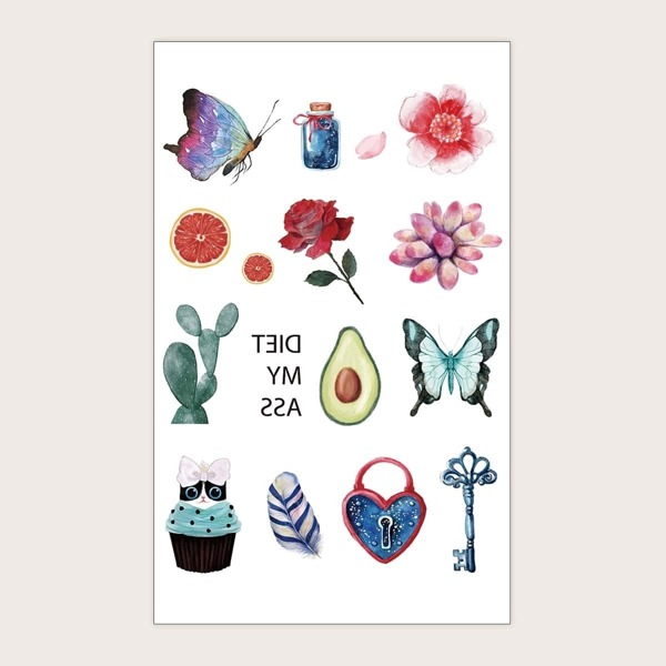 

Butterfly & Floral Pattern Tattoo Sticker 1Sheet
