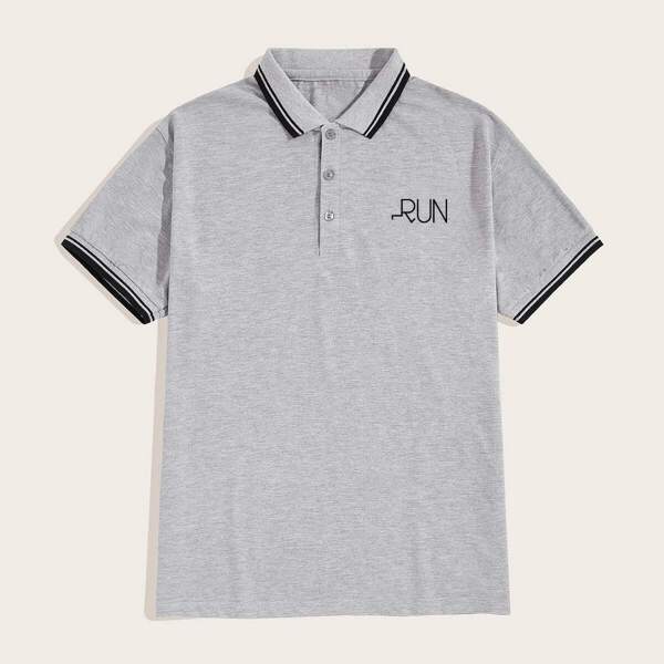 

Men Contrast Trim Letter Print Polo Shirt