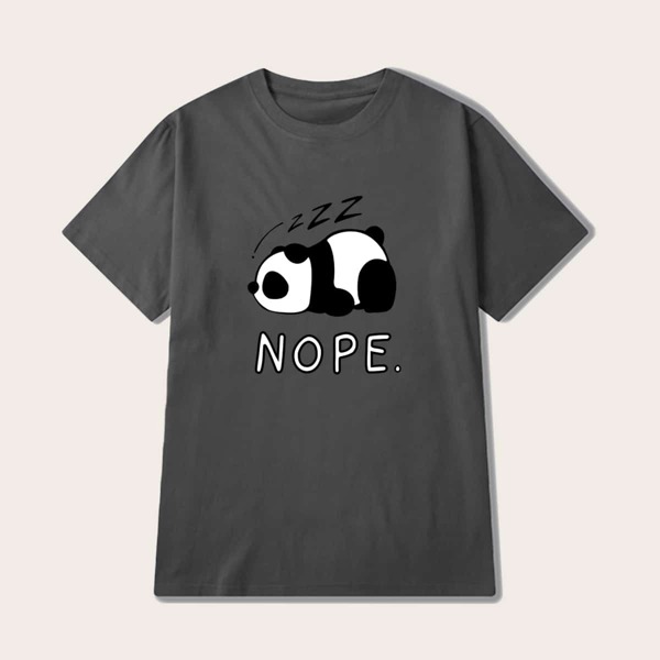 

Men Panda And Letter Graphic Tee, Dark grey