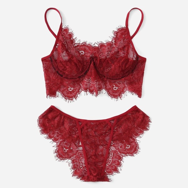 

Plus Floral Lace Lingerie Set, Burgundy