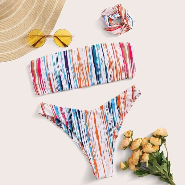 

Bandeau With High Cut Bikini Set With Hair Tie