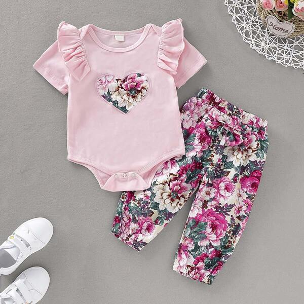 

Baby Girl Ruffle Trim Floral Print Tee & Floral Print Bow Front Pants