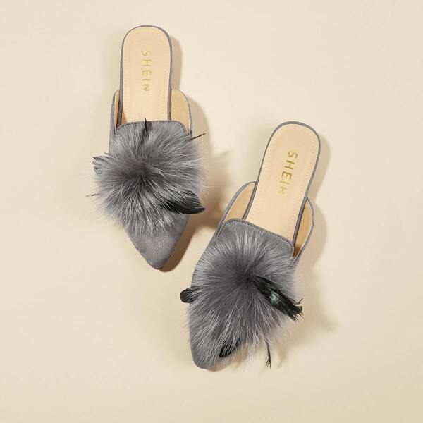 

Pom Pom Decor Flat Mules