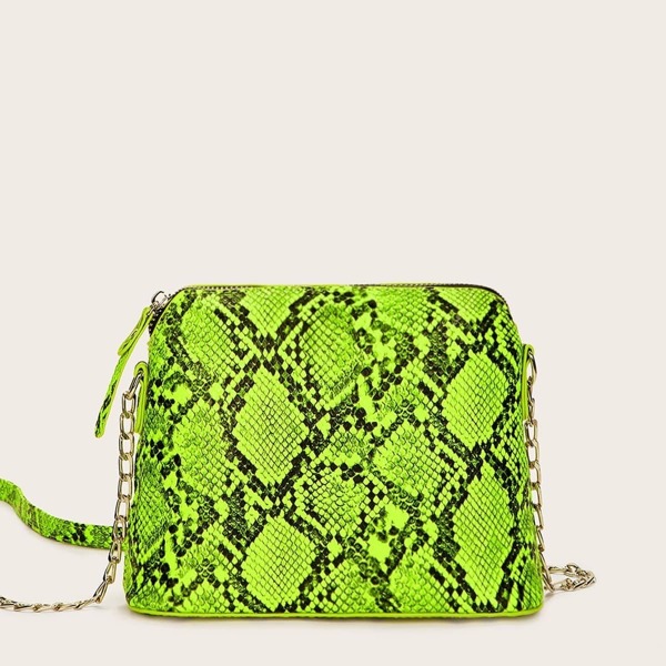 

Neon Green Snakeskin Chain Crossbody Bag