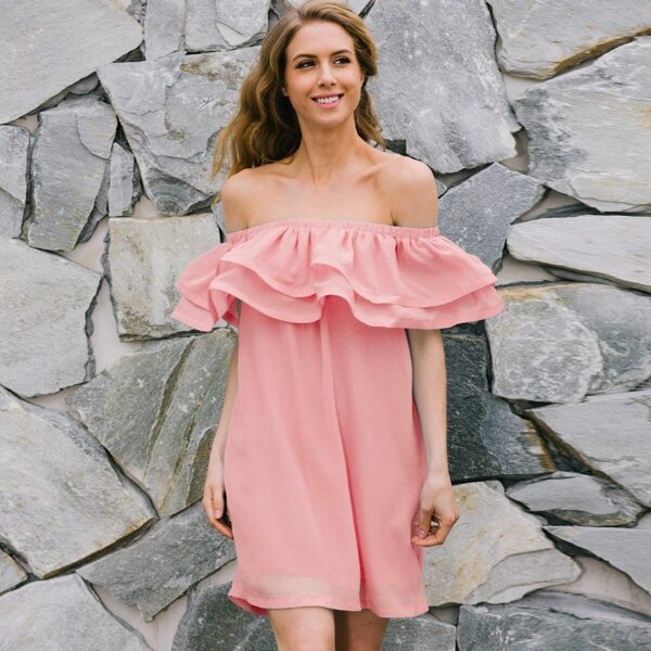 

Simplee Ruffle Foldover Bardot Tunic Dress