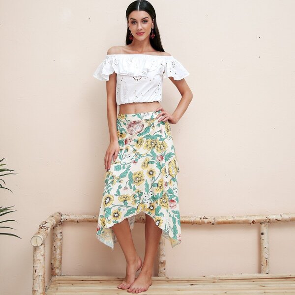 

Simplee асимметричная юбка с цветочным принтом, Многоцветный