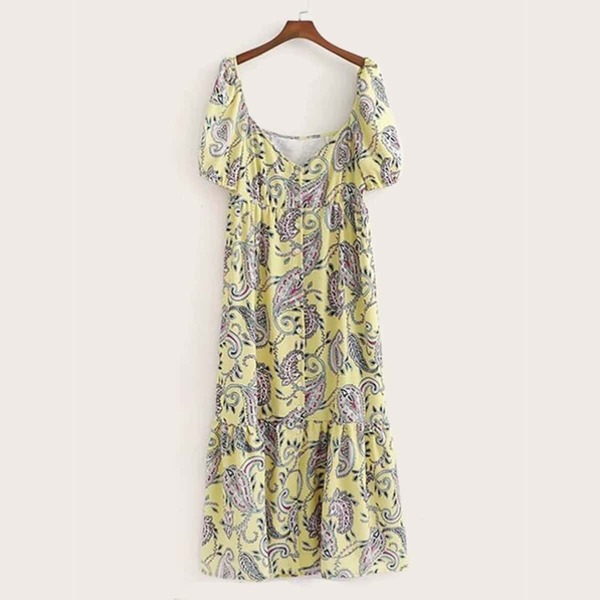 

Paisley Print Ruffle Hem Dress, Multicolor