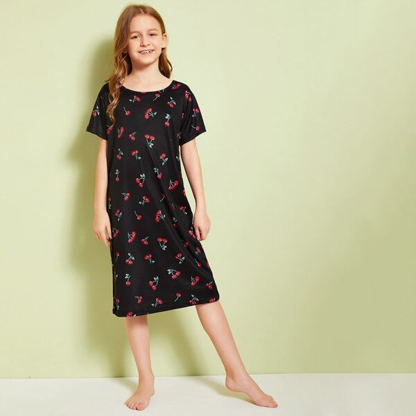 

Girls Cherry Print Night Dress, Black