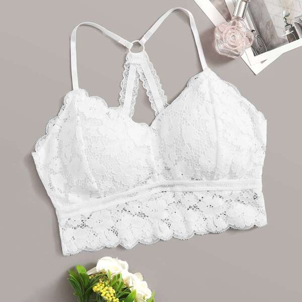 

Scalloped Trim Floral Lace Bralette