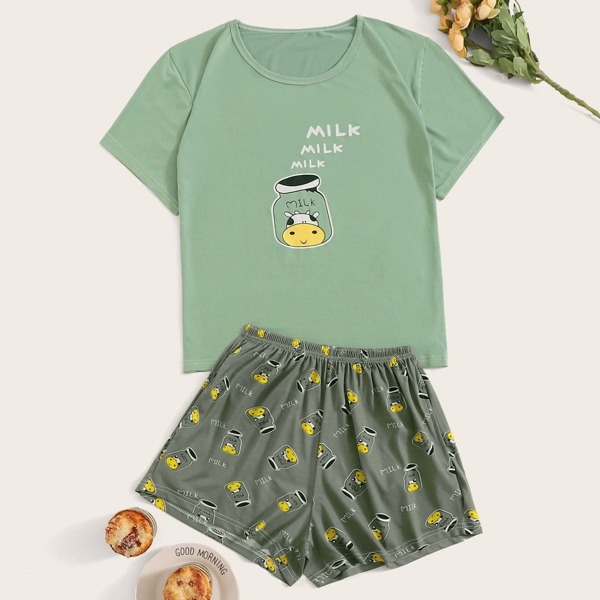 

Cow & Bottle Print Pajama Set