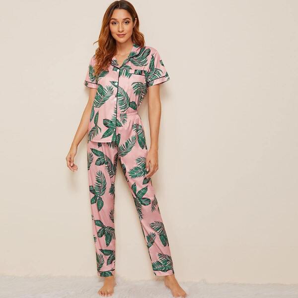 

Tropical Print Satin Pajama Set