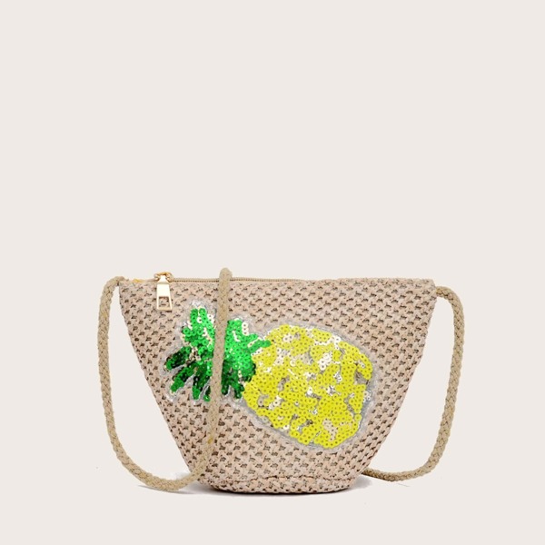 

Girls Sequins Decor Pineapple Patch Woven Bag