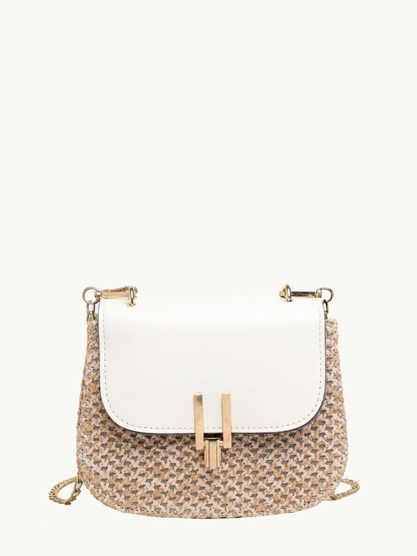 

Woven Flap Chain Crossbody Bag, Multicolor