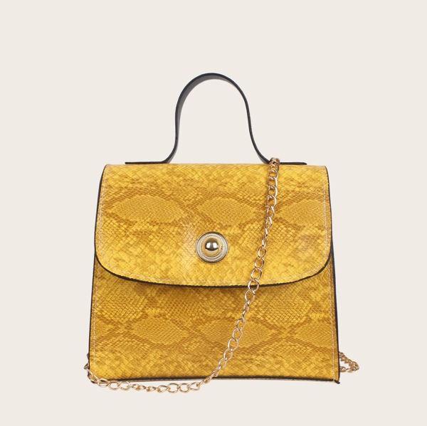

Snakeskin Print Satchel Chain Bag