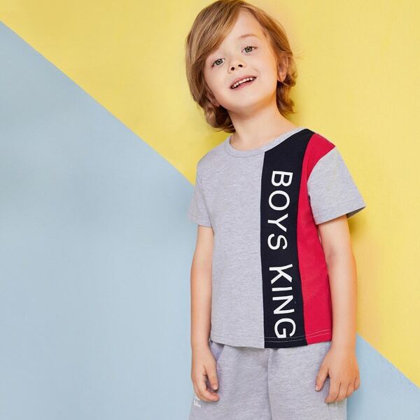 

Toddler Boys Cut And Sew Panel Letter Print Tee