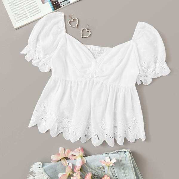 

Twist Shirred Back Peplum Blouse
