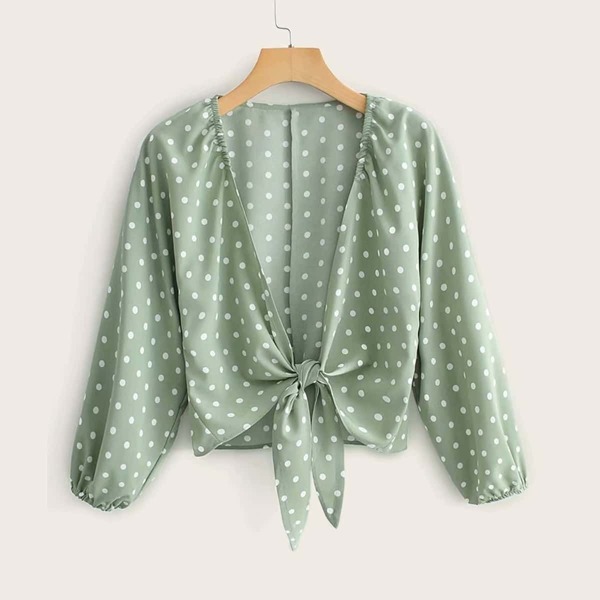 

Polka Dot Tie Front Blouse