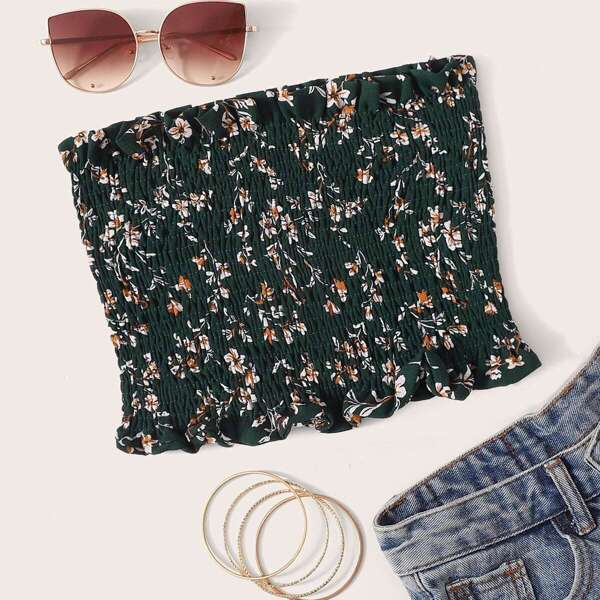 

Ditsy Floral Shirred Frill Trim Bandeau