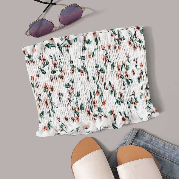 

Ditsy Floral Shirred Frill Trim Bandeau