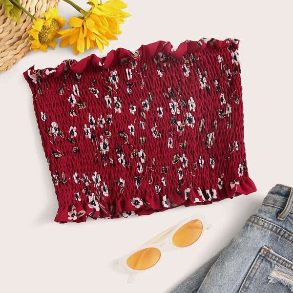 

Ditsy Floral Shirred Frill Trim Bandeau