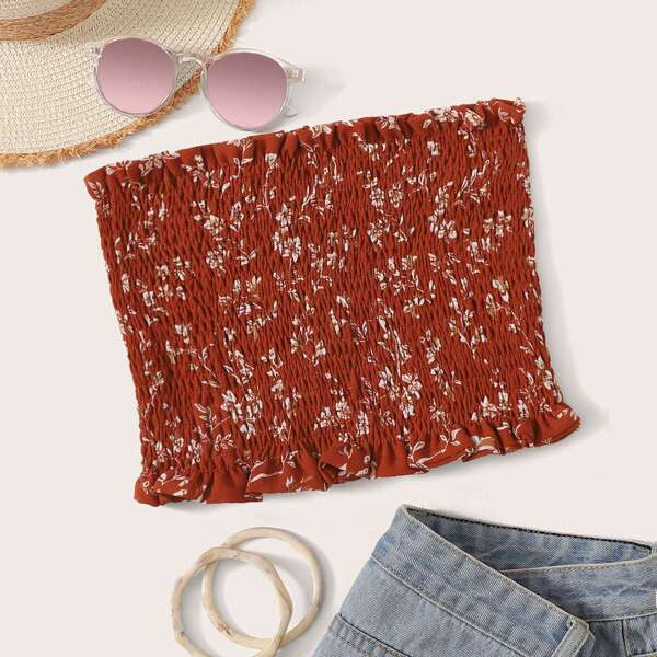 

Ditsy Floral Shirred Frill Trim Bandeau