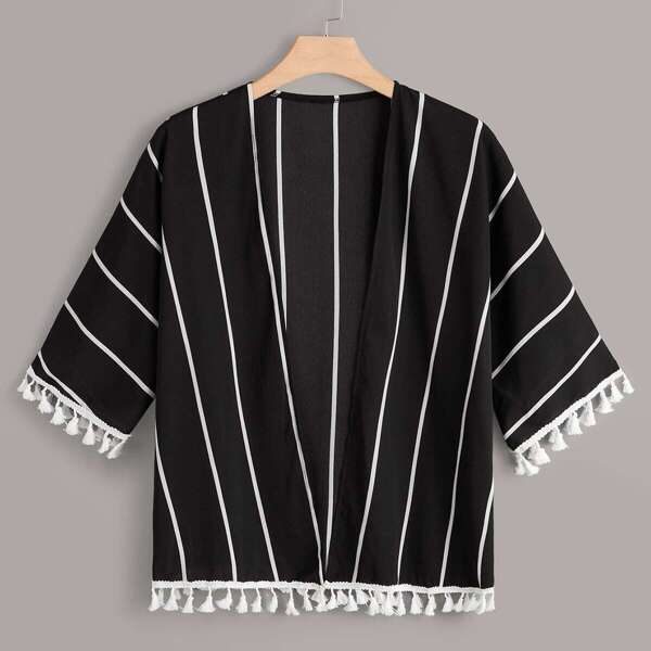 

Plus Fringe Detail Stripe Kimono