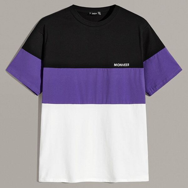 

Men Letter Print Colorblock Tee