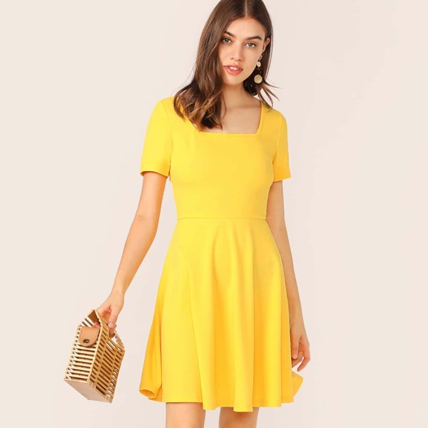 Solid Fit and Flare Dress